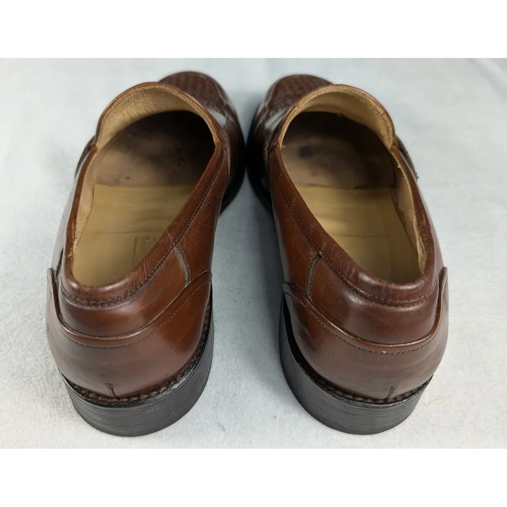 Johnston & Murphy Mens Brown Woven Leather Penny Loafers Made in Italy Size 8.5M